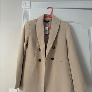Ann Taylor Double-Breasted Beige Blazer
